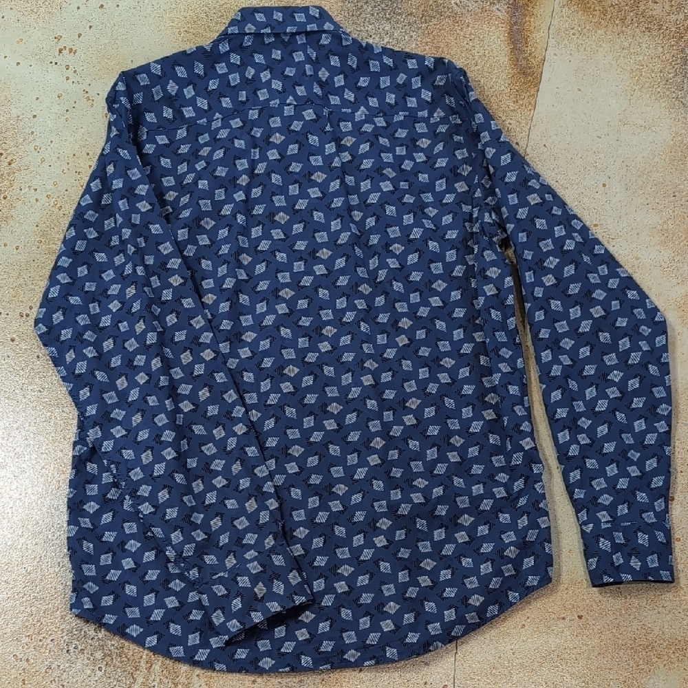 Bugatchi Cotton Blue White Geometric Patterned Button Down Dress Shirt Size M - Picture 3 of 13